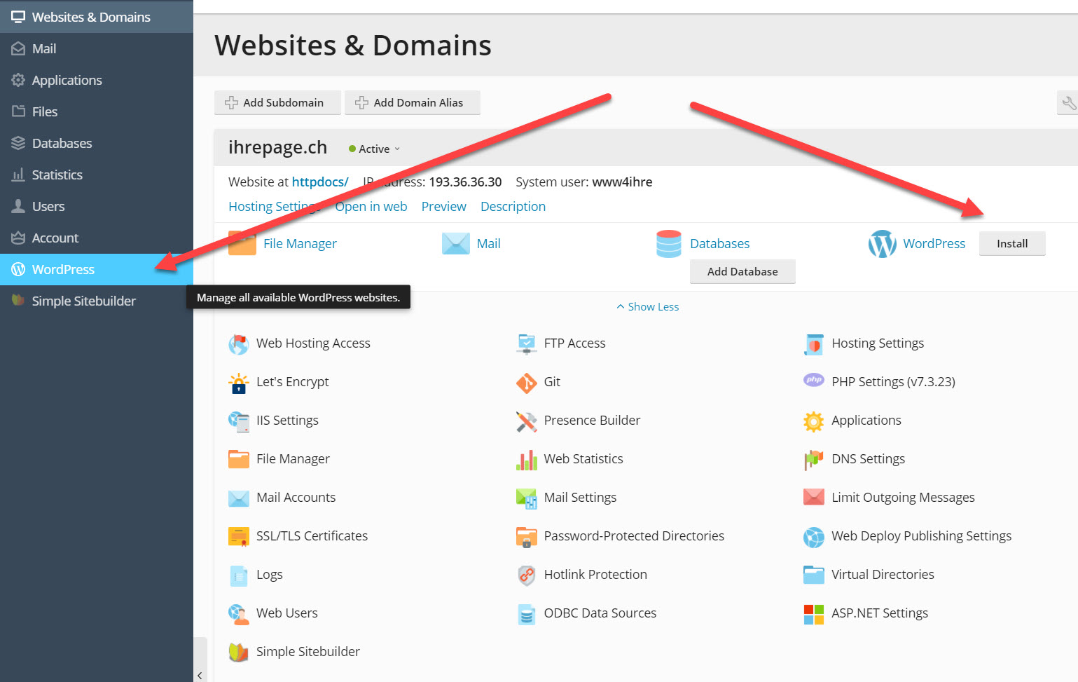 Wordpress Hosting Schweiz Installation 1